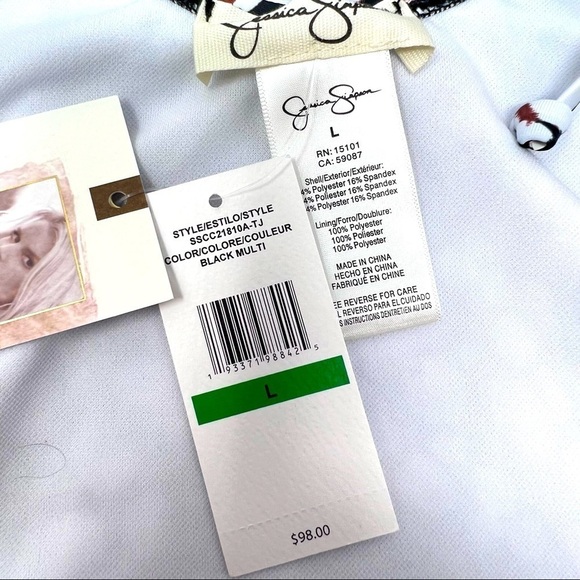 Jessica Simpson Estilo Black White Print Halter Neck One Piece Swimsuit L NWT - Picture 5 of 13